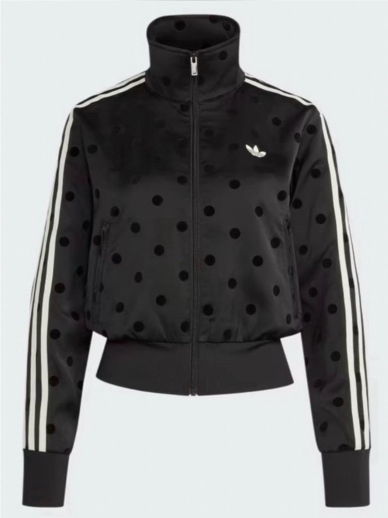 adidas Originals Jackets & Blazers - adidas Originals satin Black Polka Dot Bomber Jacket with White Stripes